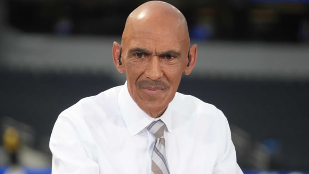 Former Buccaneers and Colts head coach Tony Dungy looks on before broadcasting on NBC's Football Night in America.
