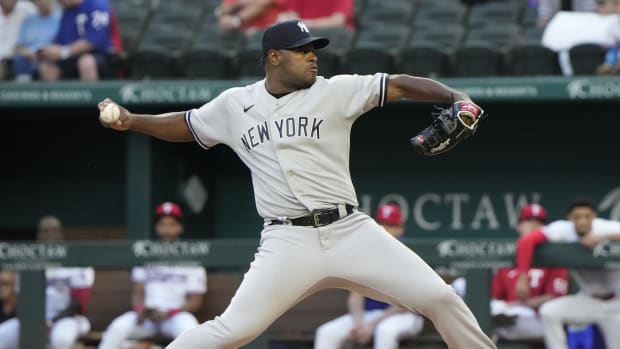 New York Yankees SP Luis Severino pitching against Texas Rangers