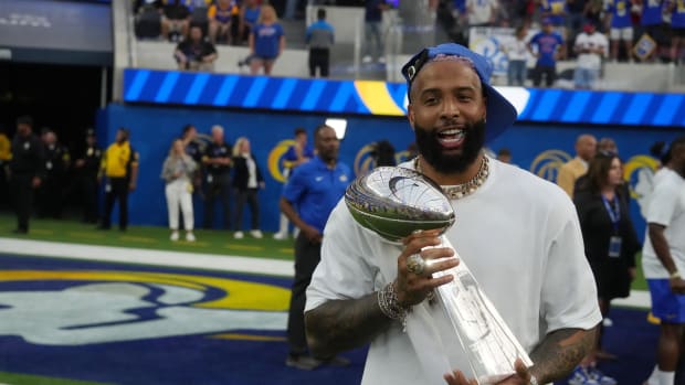 Sep 8, 2022; Inglewood, California, USA; American football player Odell Beckham Jr before the game between the Los Angeles Rams and the Buffalo Bills at SoFi Stadium.