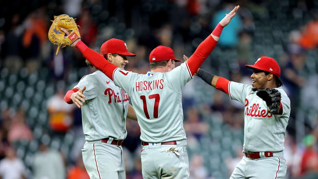 The Phillies celebrate after clinching a postseason bid for the first time since 2011.