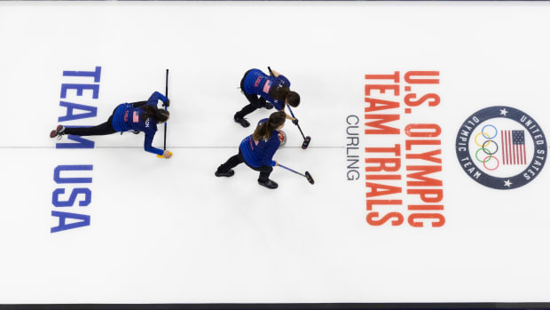 USA athletes cast the rock to sweep and curl while competing at the U.S. Olympic Curling Team Trials.