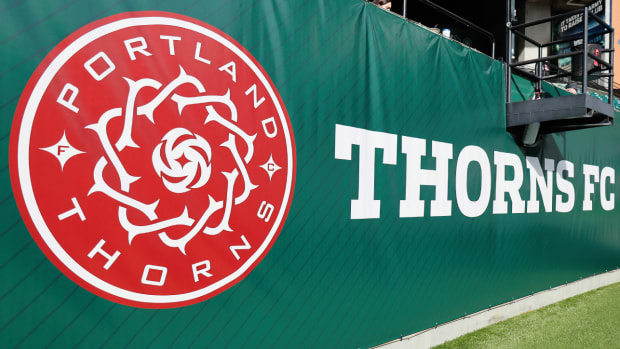 Portland Thorns FC logo is pictured at Providence Park.