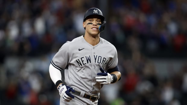 New York Yankees OF Aaron Judge rounds bases after hitting 62nd home run