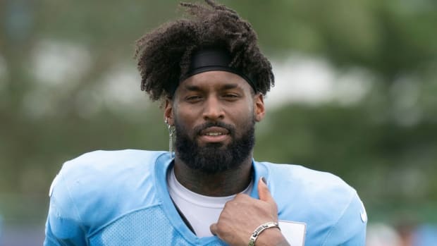 Tennessee Titans linebacker Zach Cunningham (41) walks off the field after a training camp practice at Ascension Saint Thomas Sports Park Thursday, Aug. 4, 2022, in Nashville, Tenn.