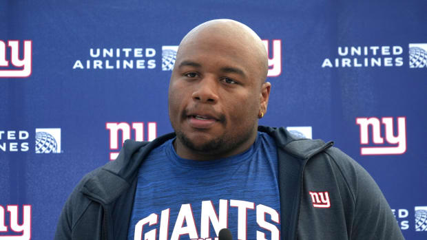 Oct 7,, 2022; Thundridge, United Kingdom; New York Giants defensive tackle Dexter Lawrence at press conference at Hanbury Manor.