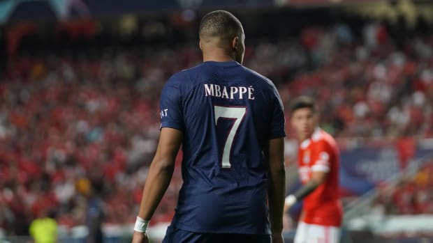 Kylian Mbappe pictured during PSG's 1-1 draw with Benfica in October 2022