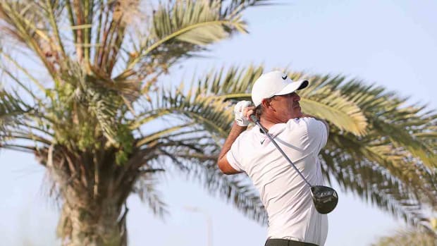 Brooks Koepka watches a drive in the 2022 LIV Golf Invitational Jeddah, which he won.