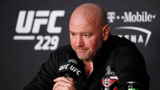 Dana White, president of the UFC, speaks at a news conference after the UFC 229 mixed martial arts event in Las Vegas, on Oct. 6, 2018.