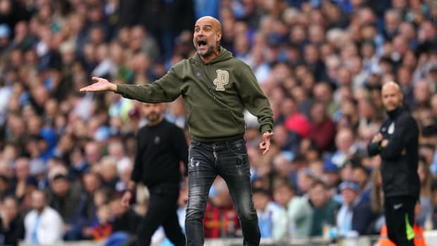 Manager Pep Guardiola pictured during Manchester City's 3-1 win over Brighton in October 2022