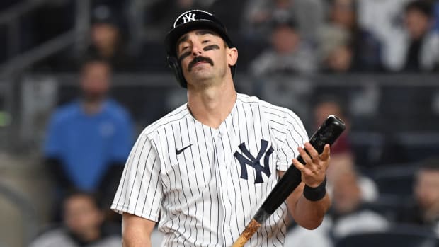 Yankees’ Matt Carpenter reacts during Game 3 of 2022 ALCS