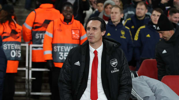 Unai Emery pictured at the Emirates Stadium in November 2019 during his final game as Arsenal manager