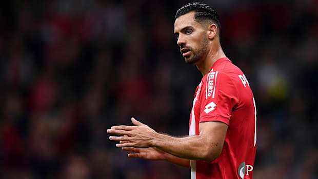 Pablo Mar of AC Monza gestures during the Serie A football match between AC Milan and AC Monza.