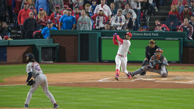 Bryce Harper hits a home run off of Lance McCullers in Game 3 of the World Series