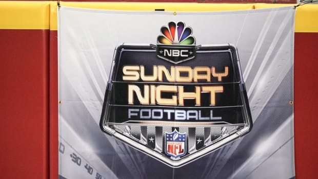 A general view of the Sunday Night Football logo before the game between the Kansas City Chiefs and Denver Broncos at GEHA Field at Arrowhead Stadium.