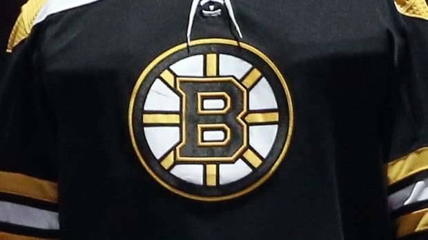 Boston Bruins logo on jersey