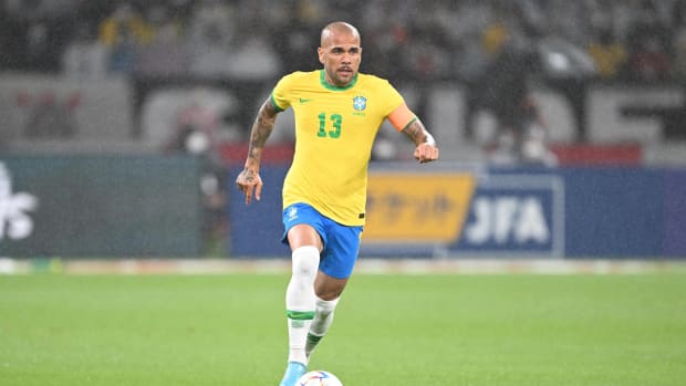 Dani Alves pictured playing for Brazil in June 2022