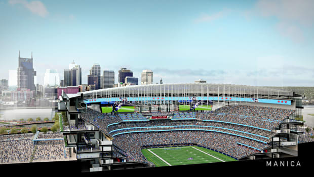A rendering of the Tennessee Titans's proposed new stadium.