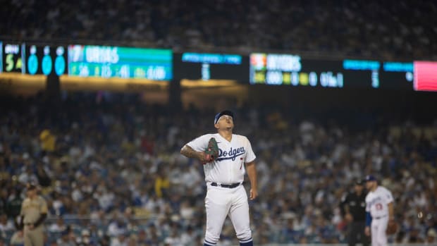 October 11, 2022, Los Angeles, California, USA: Starting pitcher, Julio Urias 7 of the Los Angeles Dodgers during their NDSL Game 1 against the San Diego Padres on Tuesday October 11, 2022 at Dodger Stadium in Los Angeles, California. Dodgers defeat Padres, 5-3 in NDSL Game 1. /PI Los Angeles USA