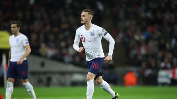 James Maddison pictured during his England debut in 2019
