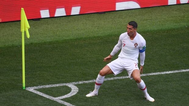 Cristiano Ronaldo pictured celebrating a goal at the 2018 World Cup