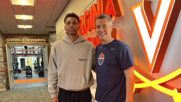 2025 recruit Acaden Lewis on a visit to the Virginia men's basketball program with UVA head coach Tony Bennett.
