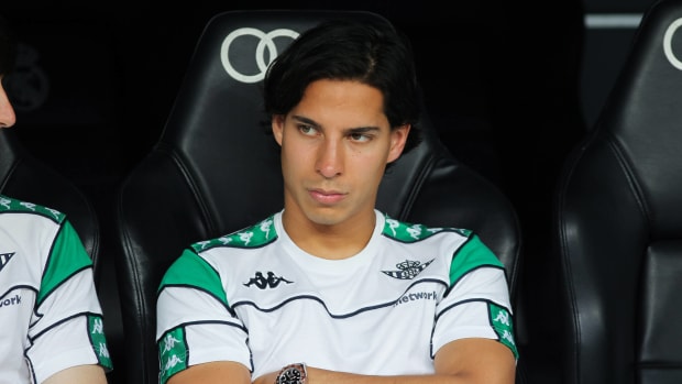Diego Lainez of Real Betis looks on during the spanish league, La Liga Santander, football match played between Real Madrid and Real Betis Balompie at Santiago Bernabeu stadium on May 20, 2022, in Madrid Spain.
