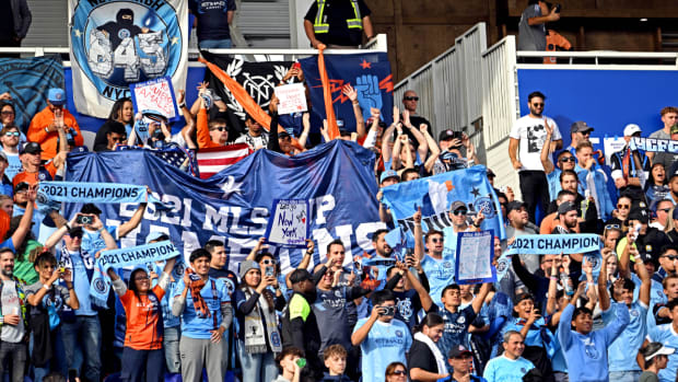 Fans of New York City FC during the 2022 MLS Cup Playoffs.
