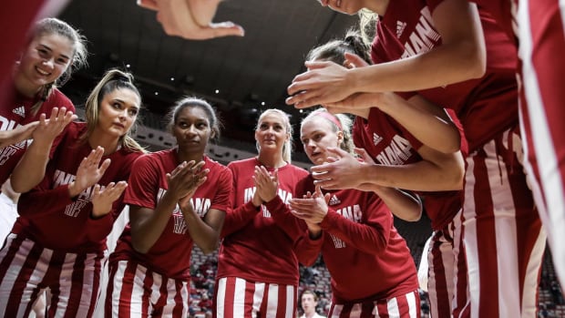 Indiana women's basketball huddle