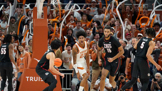 Nov 16, 2022; Austin, Texas, USA; Texas Longhorns forward Dillon Mitchell (23) reacts after dunking in the second half against the Gonzaga Bulldogs at Moody Center. Mandatory Credit: Scott Wachter-USA TODAY Sports