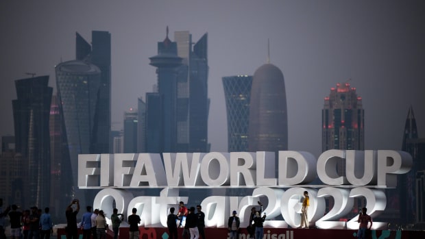 The FIFA World Cup logo pictured at Corniche Promenade in Qatar