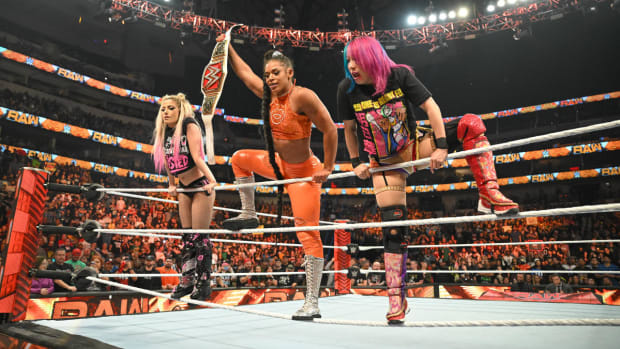 Bianca Belair, Alexa Bliss and Asuka pose on Raw