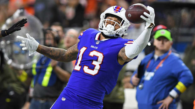 Nov 20, 2022; Detroit, Michigan, Buffalo Bille wide receiver Gabe Davis (13) during a game against the Cleveland Browns at Ford Field.