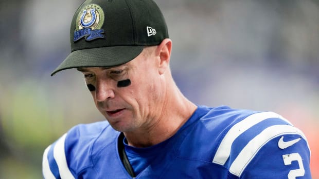 Indianapolis Colts quarterback Matt Ryan (2) walks off the field Sunday, Nov. 20, 2022, after losing a game to the Philadelphia Eagles at Lucas Oil Stadium in Indianapolis.