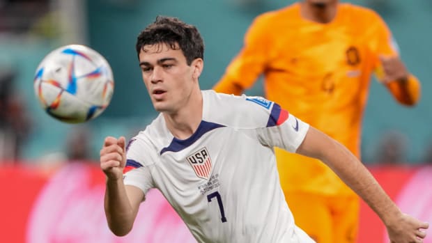 Gio Reyna pictured in action for the USMNT at the 2022 FIFA World Cup in Qatar