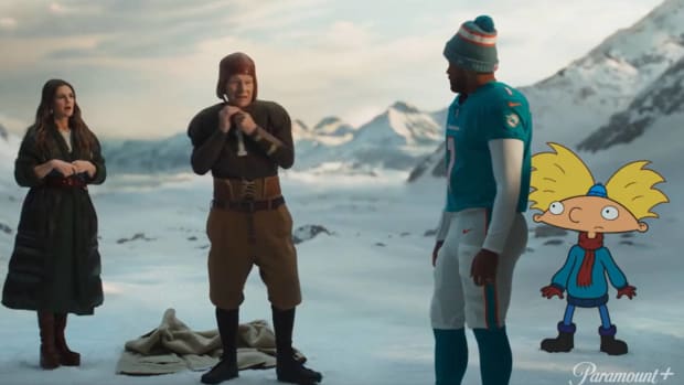 Drew Barrymore, Patrick Stewart, Tua Tagovialoa and Arnold from Hey Arnold star in a 2024 Super Bowl commercial.