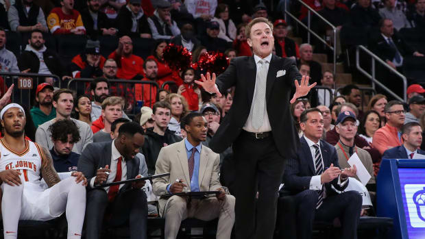 Jan 20, 2024; New York, New York, USA; St. John's Red Storm head coach Rick Pitino yells out instructions in the first half against the Marquette Golden Eagles at Madison Square Garden. Mandatory Credit: Wendell Cruz-USA TODAY Sports