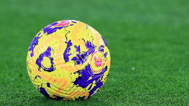 A photo of the Premier League's winter match ball taken during a game between West Ham and Brighton in January 2024