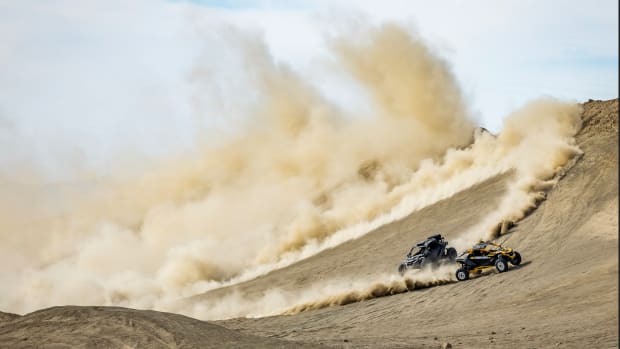 No, that's not a sandstorm. It's Travis Pastrana and Brian Deegan kicking up some of the sand dunes in the Southern California desert. Photo: Long Nguyen.