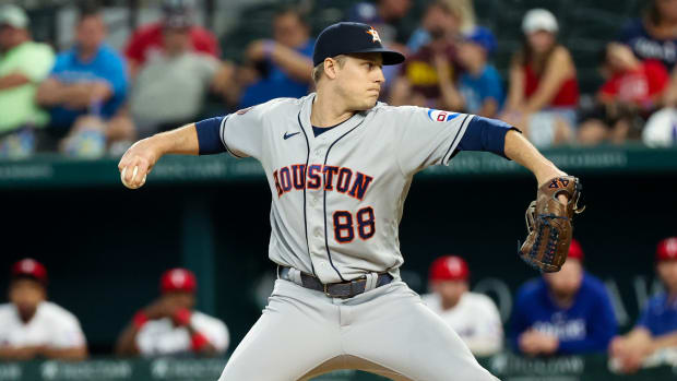 Sep 4, 2023; Arlington, Texas, USA; Houston Astros relief pitcher Phil Maton (88) throws during the ninth inning against the Texas Rangers at Globe Life Field.