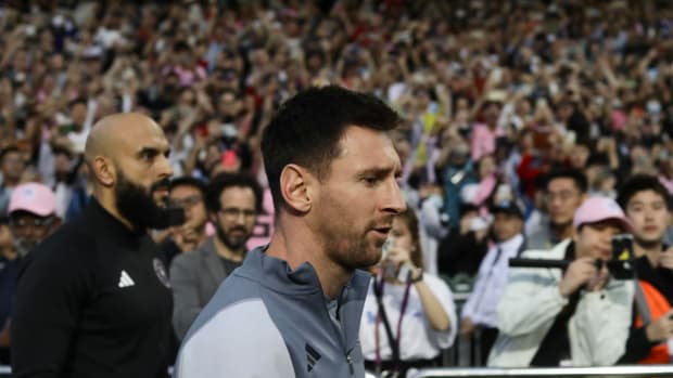 Lionel Messi pictured at Hong Kong Stadium before an Inter Miami exhibition game in February 2024