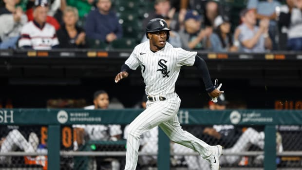 Sep 16, 2023; Chicago, Illinois, USA; Chicago White Sox shortstop Tim Anderson (7) runs to score against the Minnesota Twins during the seventh inning at Guaranteed Rate Field.