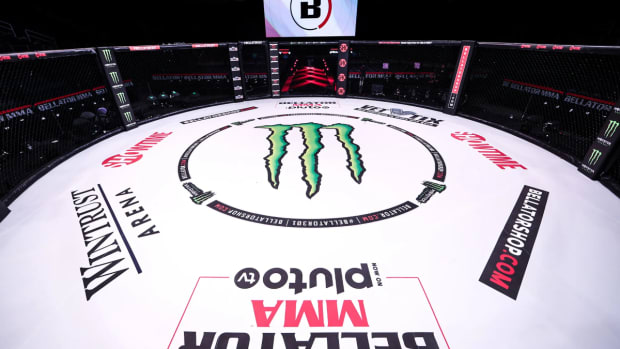 A shot of the Bellator MMA cage during a live event.