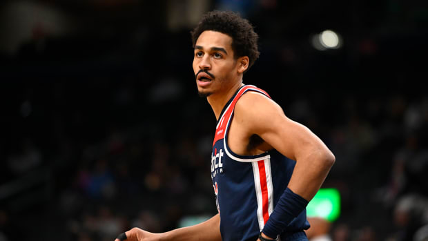 Washington Wizards guard Jordan Poole (13) on the floor against the Cleveland Cavaliers during the first half at Capital One Arena.