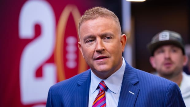 ESPN’s Kirk Herbstreit at the 2022–23 College Football National Championship game between Georgia and TCU.