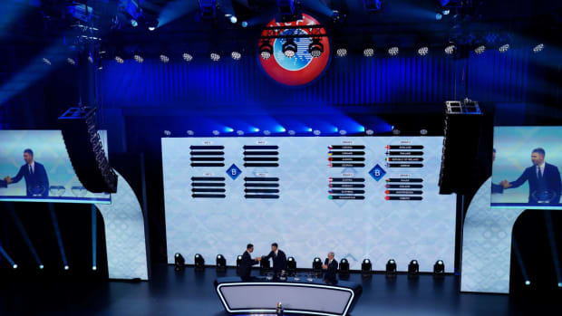 A photo taken during the draw ceremony for the 2024/25 UEFA Nations League