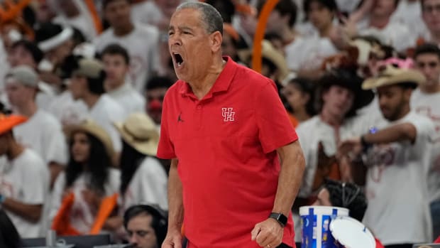 Houston Cougars head coach Kelvin Sampson yells out to players during the first half against the Texas Longhorns at Moody Center in Austin, Texas, on Jan. 29, 2024.