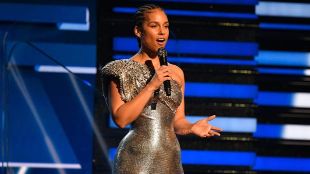 Singer and musician Alicia Keys speaks at the Grammy Awards on Jan. 26, 2020, in Los Angeles.