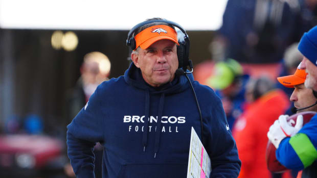 Denver Broncos head coach Sean Payton watches the first quarter against the Cleveland Browns at Empower Field at Mile High.