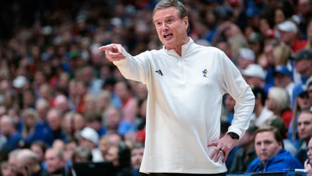 Feb 10, 2024; Lawrence, Kansas, USA; Kansas Jayhawks coach Bill Self on the side line during the first half against the Baylor Bears at Allen Fieldhouse. Mandatory Credit: William Purnell-USA TODAY Sports  
