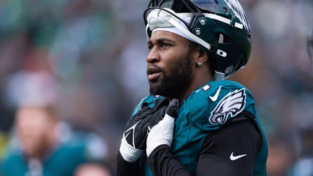 Philadelphia Eagles linebacker Haason Reddick (7) looks on during the second quarter against the Arizona Cardinals at Lincoln Financial Field.